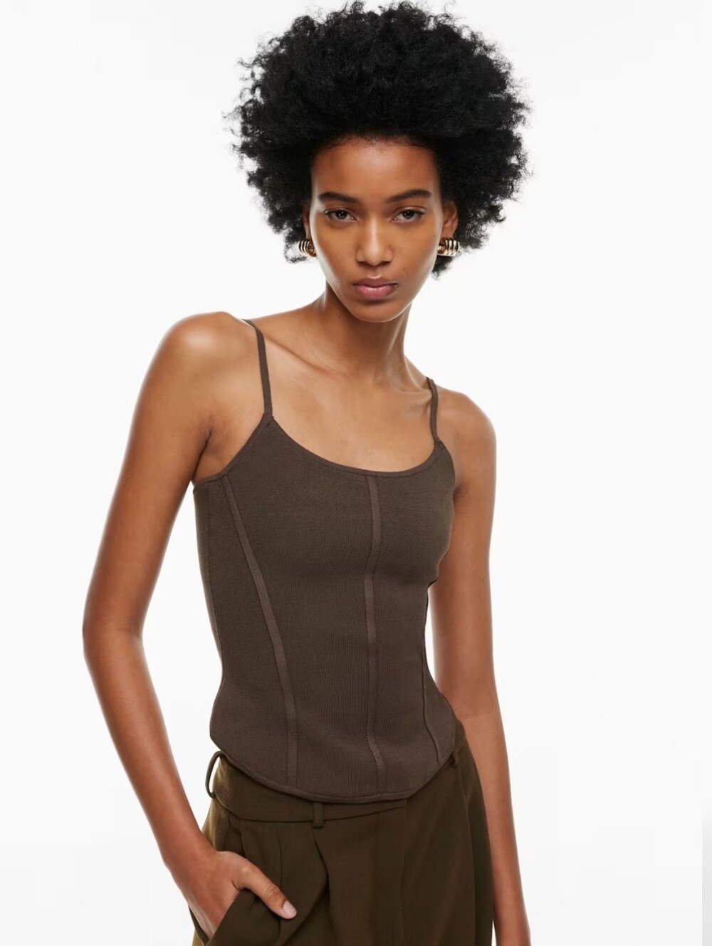 Aritzia Babaton Sculpt Knit Bustier Camisole Mocha Brown M